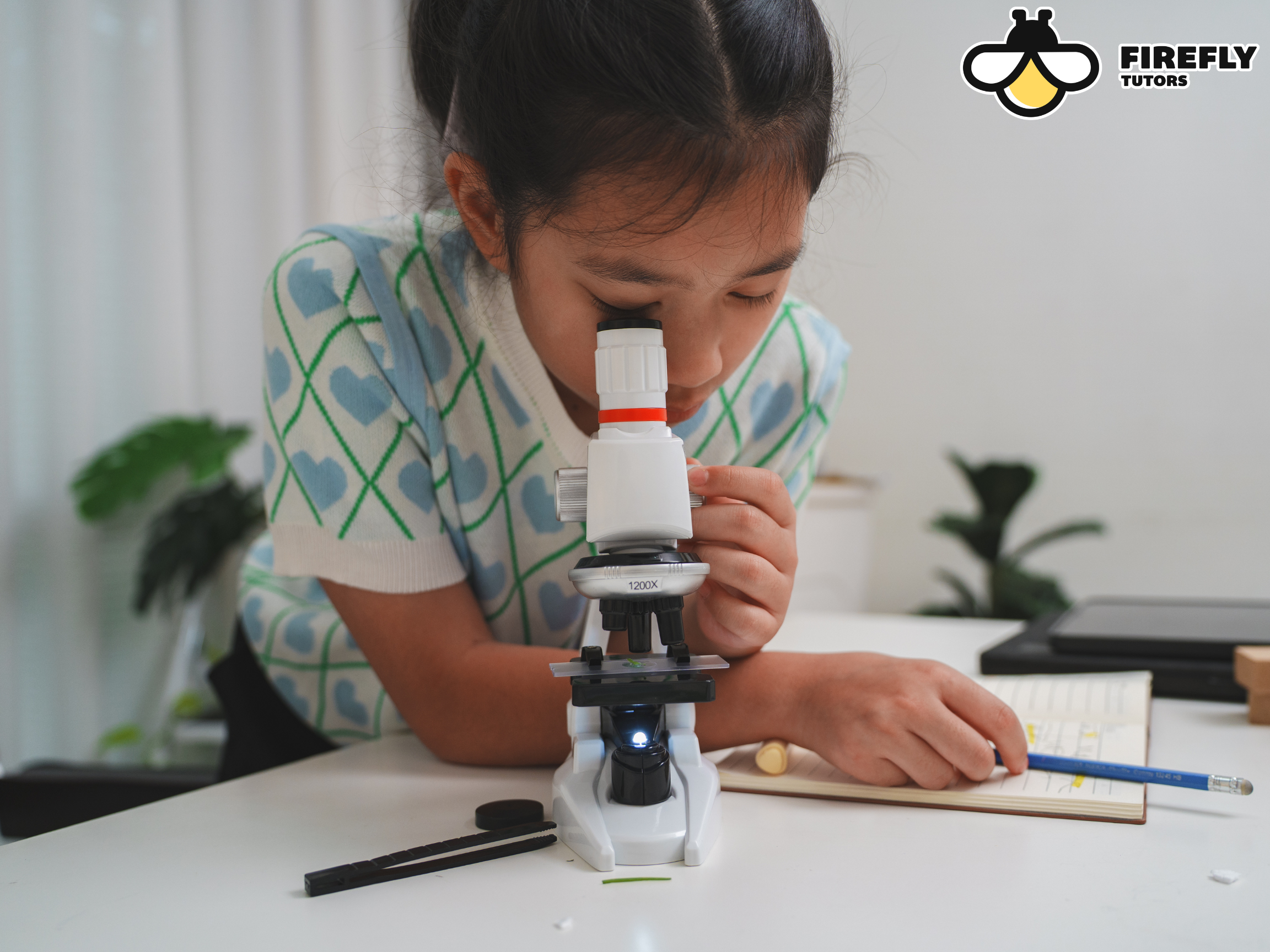 California homeschool student using a microscope for a hands-on science lesson funded through her charter homeschool program